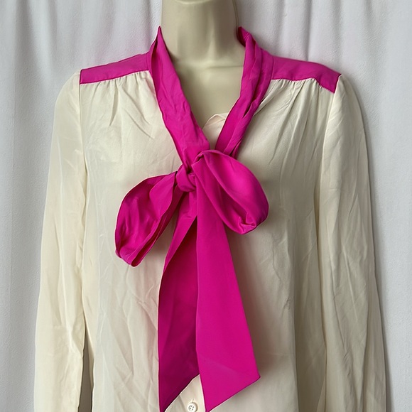 Kate Spade NWT Cream 💯% Silk Long Sleeve Button Up Blouse Shirt Top **Size 0** - Picture 2 of 5